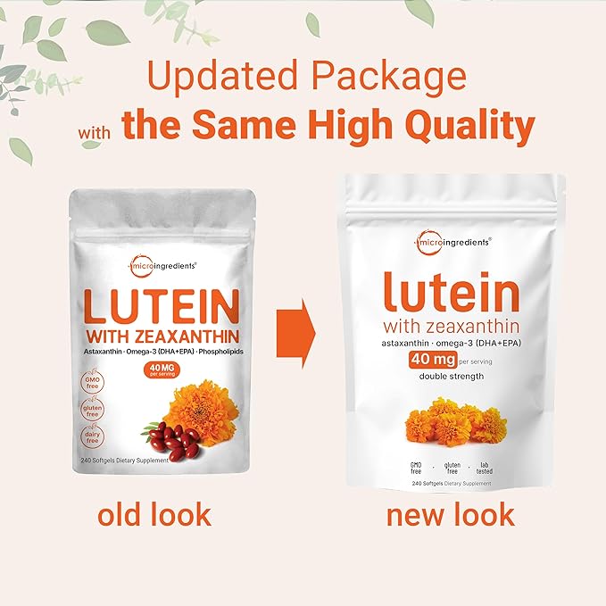 Micro Ingredients Lutein 40mg with Zeaxanthin, Astaxanthin & Omega-3 – Eye Health Complex – Non-GMO, Gluten-Free – 240 Softgels (Value Size)