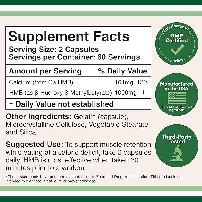 Double Wood Supplements HMB – 1000mg Per Serving, Non-GMO, Gluten-Free, 120 Capsules