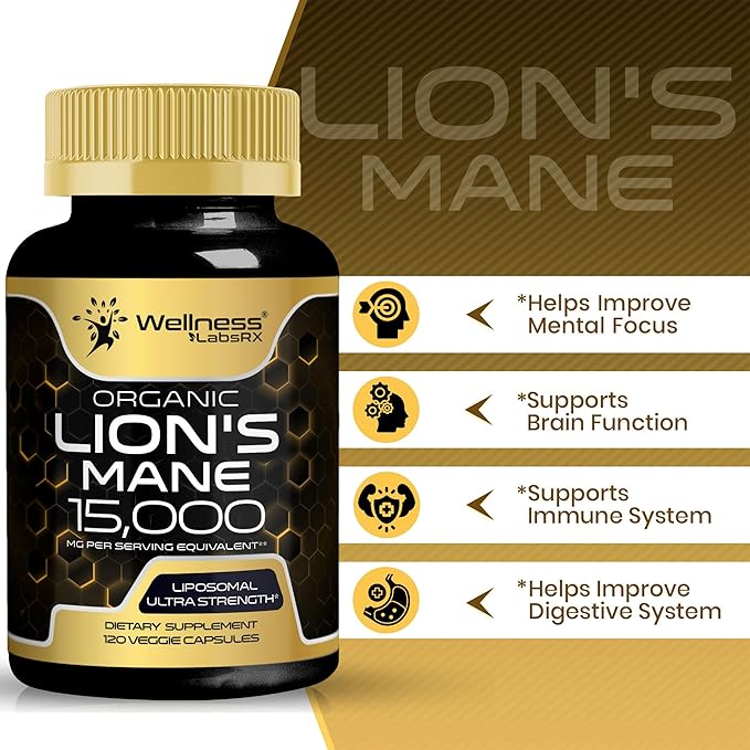 Lion’s Mane Mushroom Capsules – Organic Brain, Memory & Focus Support – 120 Vegan Capsules
