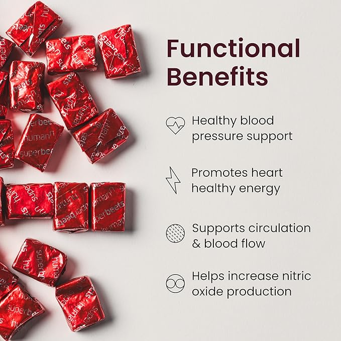HumanN SuperBeets Heart Chews – Nitric Oxide & Blood Pressure Support, Pomegranate Berry Flavor, 60 Count