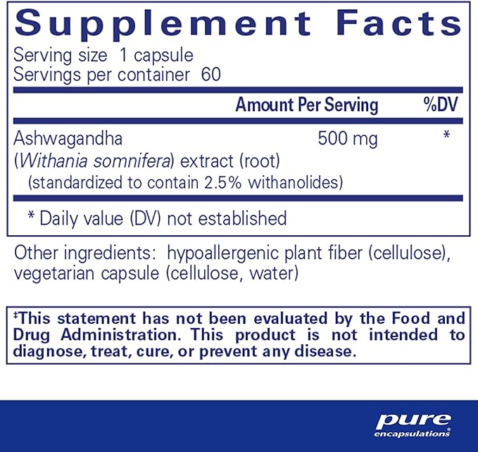 Pure Encapsulations Ashwagandha 500mg – KSM-66® Root Extract – Stress, Metabolism & Immune Support – Vegan, Non-GMO – 60 Capsules