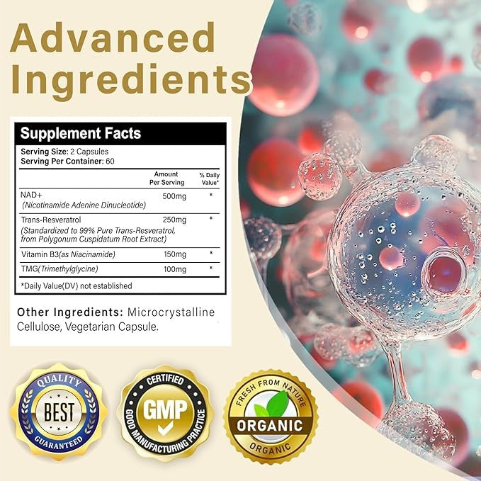 120 Capsule NAD Supplement 1000 mg - True NAD+ & Resveratrol,NMN Alternative for Anti-Aging