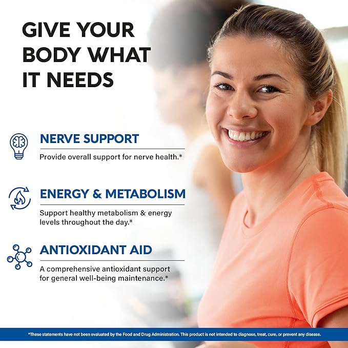 Nutraharmony Alpha Lipoic Acid 600mg with Benfotiamine, Vitamin B1 & B12 – Nerve, Energy & Metabolism Support – Antioxidant, Non-GMO, Vegan – 120 Capsules