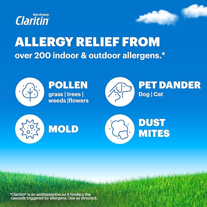 Claritin 24-Hour Non-Drowsy Allergy Relief Tablets – Powerful Antihistamine for Long-Lasting Indoor & Outdoor Allergy Protection