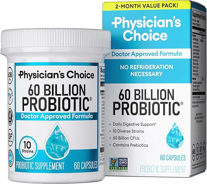 Physician's Choice Probiotics 60 Billion CFU - 10 Strains + Organic Prebiotics - Immune, Digestive & Gut Health - Supports Occasional Constipation, Diarrhea, Gas & Bloating - for Women & Men - 30ct
