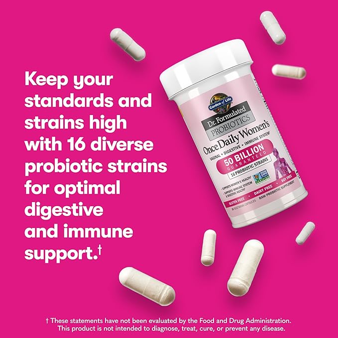 Garden of Life Dr. Formulated Probiotics for Women – 50 Billion CFU, 16 Strains + Organic Prebiotics – Digestive, Vaginal & Immune Support – Shelf-Stable – 30 Capsules