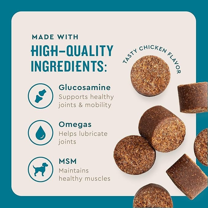 VetIQ Advanced Hip & Joint Chews for Dogs – Glucosamine, Chondroitin, MSM, Omega-3, Green Lipped Mussel – Mobility & Muscle Support – 60 Chicken Chews