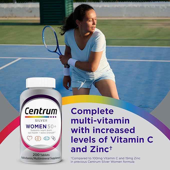 Centrum Silver Women’s Multivitamin 50+ – Vitamin D3, B Vitamins, Zinc & Antioxidants – 200 Tablets – Bone, Heart & Immune Support