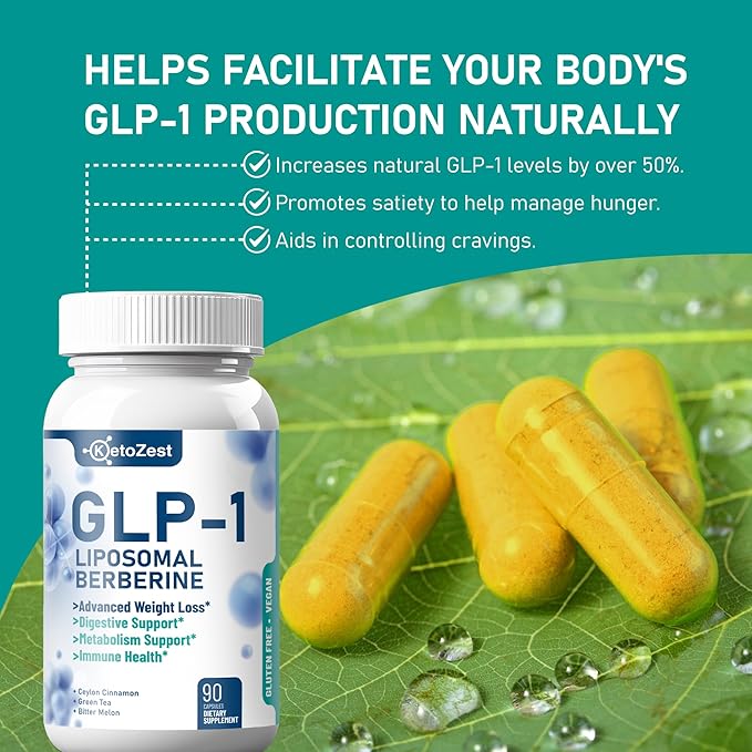 GLP-1 Weight Loss Support Supplement – 15-in-1 Appetite Suppressant & Fat Burner for Women & Men – Liposomal Berberine, Bitter Melon, Ceylon Cinnamon, Citrus Bergamot – 60 Capsules