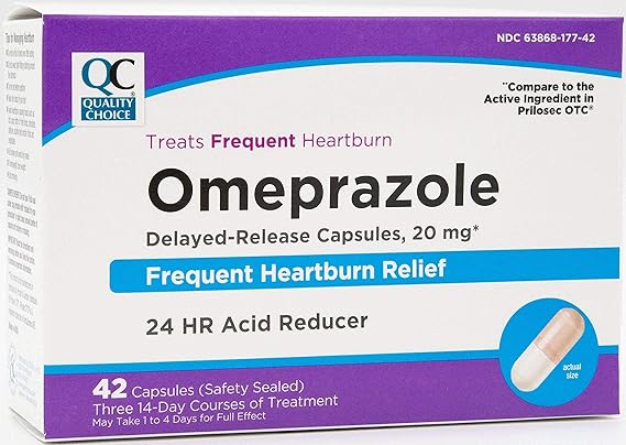 Quality Choice Omeprazole 20mg – 42 Capsules – Acid Reducer for Frequent Heartburn – 3 x 14-Day Treatments
