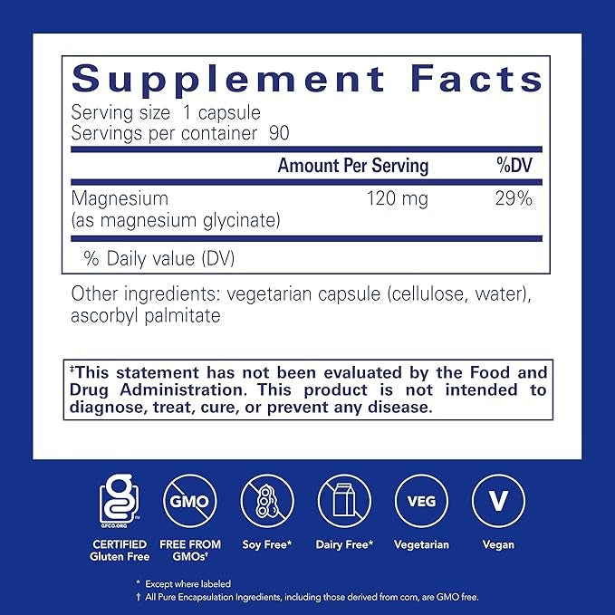 Pure Encapsulations Magnesium Glycinate – Stress, Sleep & Muscle Support – 90 Vegan Capsules