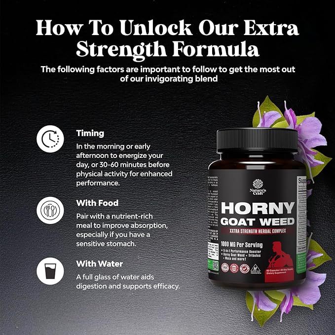 Horny Goat Weed for Men – Extra Strength Male Vitality Supplement with Black Maca, Tongkat Ali, Ginseng & Saw Palmetto – Stamina, Energy & Endurance – 60 Capsules
