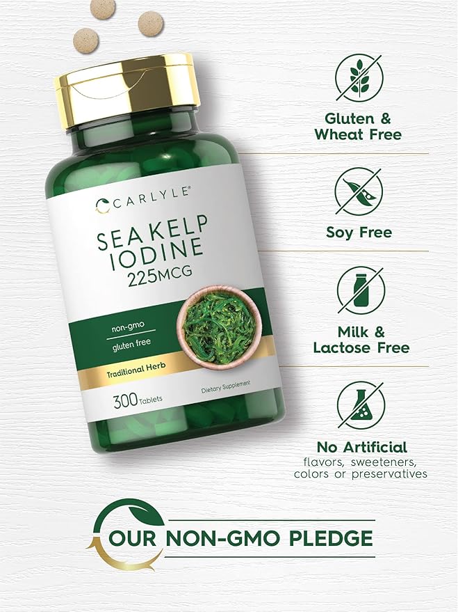 Carlyle Sea Kelp Iodine 225mcg – Thyroid & Metabolism Support – 300 Tablets
