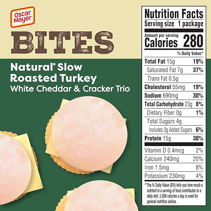Oscar Mayer Bites Natural Slow-Roasted Turkey, White Cheddar & Cracker Trio – 3.3 oz Snack Tray