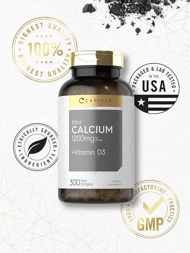 Carlyle Calcium 1200mg with Vitamin D3 – Easy-to-Swallow Bone Health Support – 300 Softgels