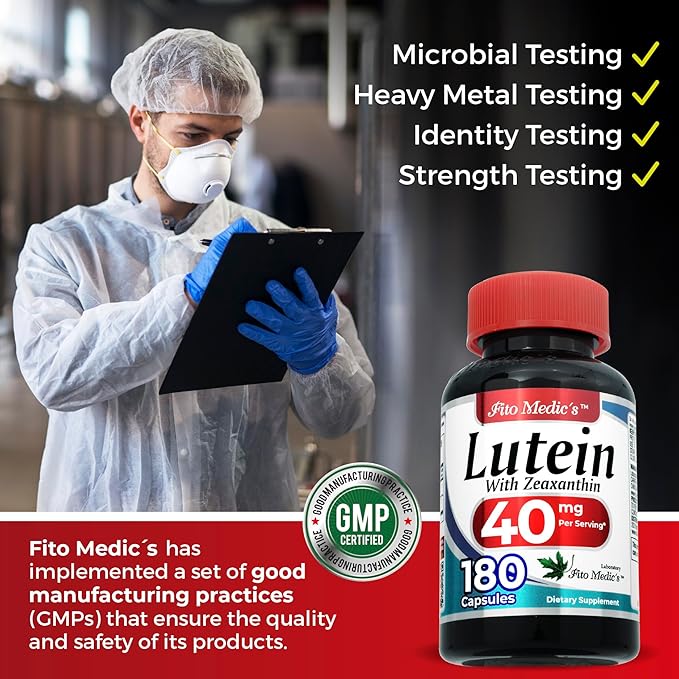 FITO MEDIC'S Lab Lutein 40mg + Zeaxanthin – High Absorption Eye Health Supplement – Ultra-Pure Marigold Extract – Non-GMO, Gluten-Free – 180 Capsules (Value Size)