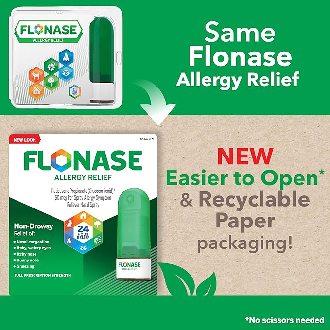 Flonase Allergy Relief Nasal Spray 24 Hour Non-Drowsy Allergy Medicine 72 Sprays