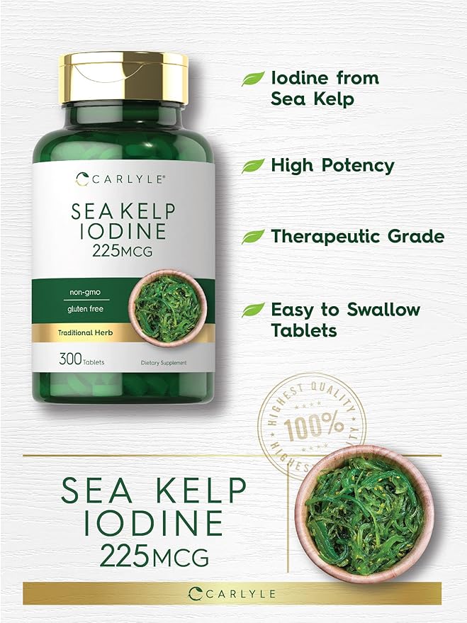 Carlyle Sea Kelp Iodine 225mcg – Thyroid & Metabolism Support – 300 Tablets