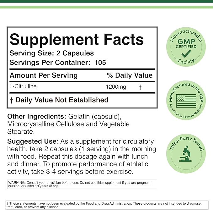 Double Wood L Citrulline Capsules – 1,200mg Per Serving, 210 Count, Nitric Oxide Booster & Muscle Recovery Supplement