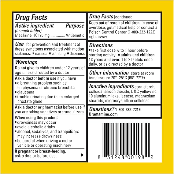 Dramamine All Day Less Drowsy Motion Sickness Relief – 8 Count Travel Tablets – Long-Lasting Nausea, Dizziness & Vomiting Prevention for Car, Plane, Boat & Cruise Travel