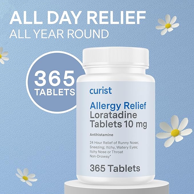 Curist Loratadine 10mg Non-Drowsy Allergy Relief Tablets – 365 Count 24-Hour Antihistamine for Runny Nose, Itchy Eyes, Sneezing, and Nasal Congestion