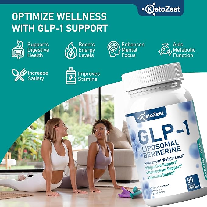 GLP-1 Weight Loss Support Supplement – 15-in-1 Appetite Suppressant & Fat Burner for Women & Men – Liposomal Berberine, Bitter Melon, Ceylon Cinnamon, Citrus Bergamot – 60 Capsules