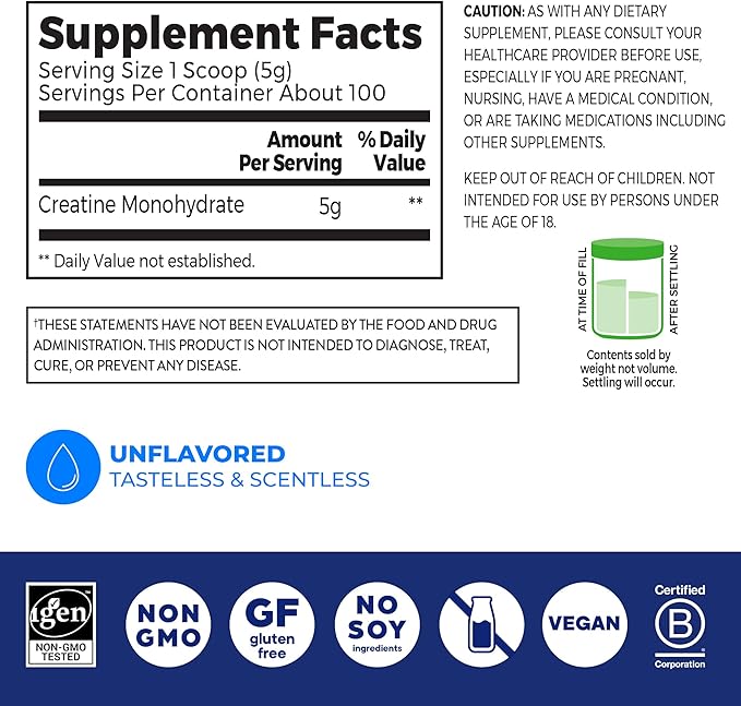 Orgain Creatine Monohydrate Micronized Powder – Unflavored, Vegan, 100 Servings
