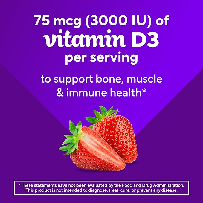vitafusion Extra Strength Vitamin D3 Gummies – Bone & Immune Support – Strawberry – 120 Count