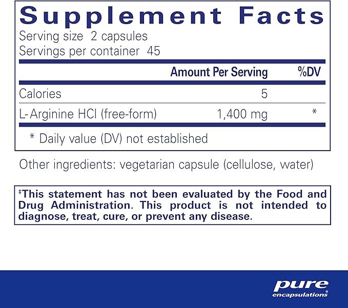 Pure Encapsulations L-Arginine 1400mg – Cardiovascular & Circulatory Support – Nitric Oxide Booster – Non-GMO, Gluten-Free – 90 Capsules