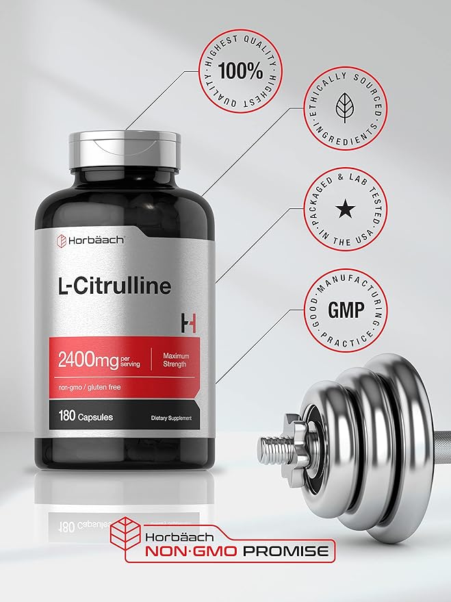 Horbaach L Citrulline Supplement – 2400mg, 180 Capsules, Maximum Strength, Non-GMO, Gluten-Free