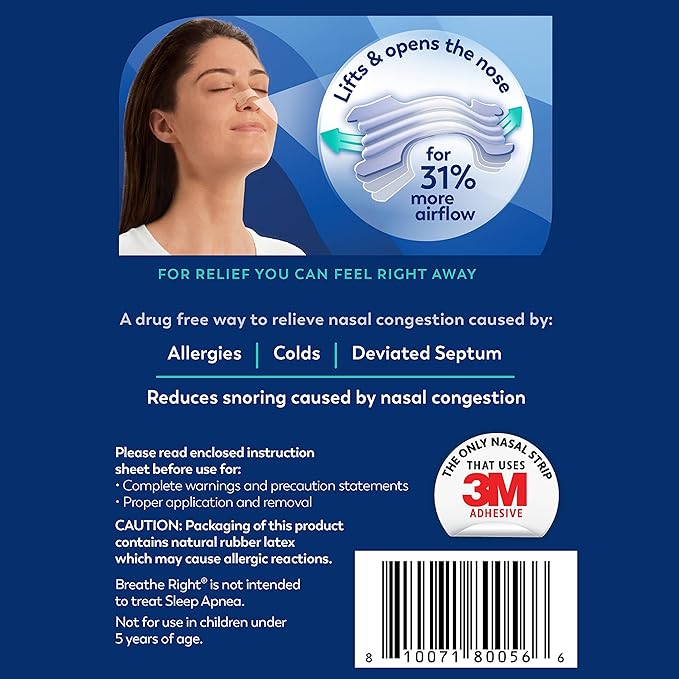 Breathe Right Extra Strength Clear Nasal Strips for Nasal Congestion and Snoring Relief for Sensitive Skin 44 Count