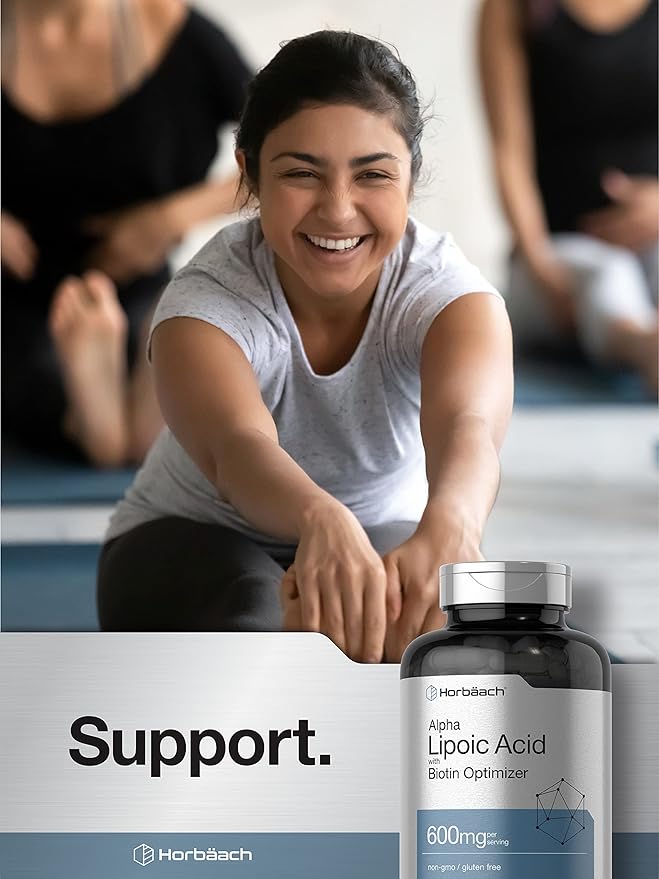 Horbaach Alpha Lipoic Acid 600mg with Biotin – High Potency Antioxidant for Energy & Nerve Health – Non-GMO, Gluten-Free – 240 Capsules (Value Size)