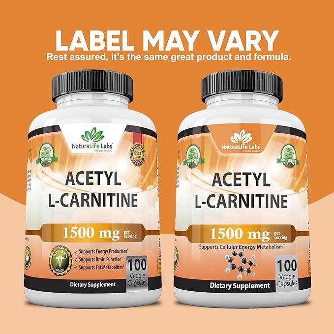 Acetyl L-Carnitine 1,500mg – High Potency Brain, Energy & Metabolism Support – Focus, Memory, Vegan, Non-GMO, Gluten-Free – 100 Capsules