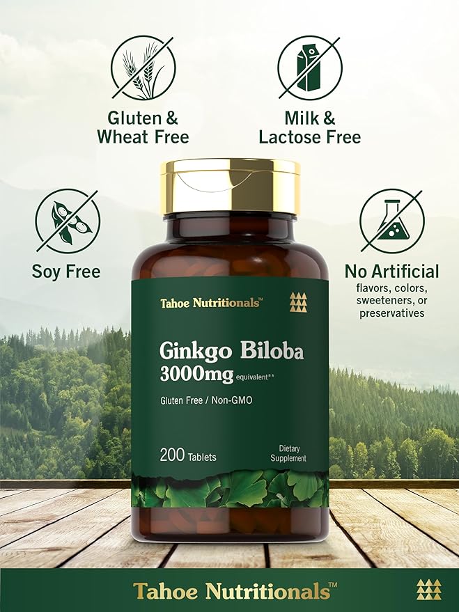 Carlyle Ginkgo Biloba 3000mg – Extra Strength Brain, Memory & Circulation Support – Non-GMO, Gluten-Free – 200 Vegetarian Tablets – by Tahoe Nutritionals