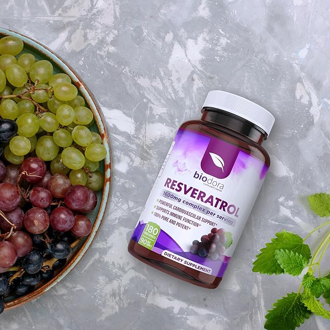 Resveratrol 1600mg – Antioxidant with Quercetin, Green Tea, Grape Seed & Acai – Immune, Heart & Digestive Health Support – Non-GMO, Gluten-Free – 180 Capsules