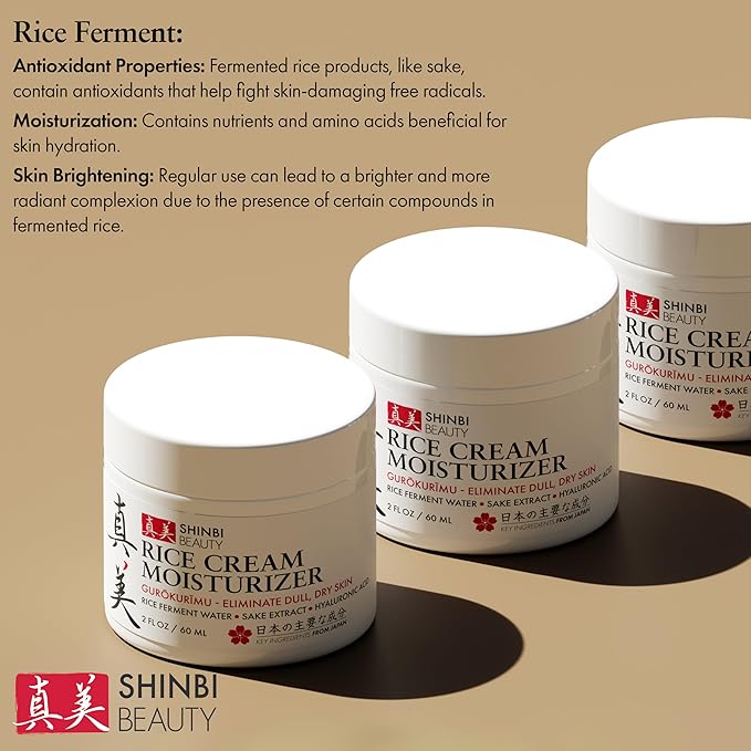 Shinbi Beauty Japanese Rice Cream Moisturizer – Rice Ferment & Sake Extract – Lightweight, Brightening, Hydrating Face Cream – J-Beauty, Natural, Non-Greasy – 2oz