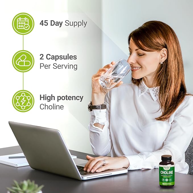 Nested Naturals Choline Bitartrate 500mg – High Potency Vegan Brain & Liver Support – 90 Capsules