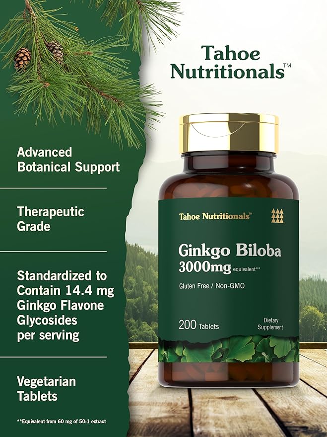 Carlyle Ginkgo Biloba 3000mg – Extra Strength Brain, Memory & Circulation Support – Non-GMO, Gluten-Free – 200 Vegetarian Tablets – by Tahoe Nutritionals