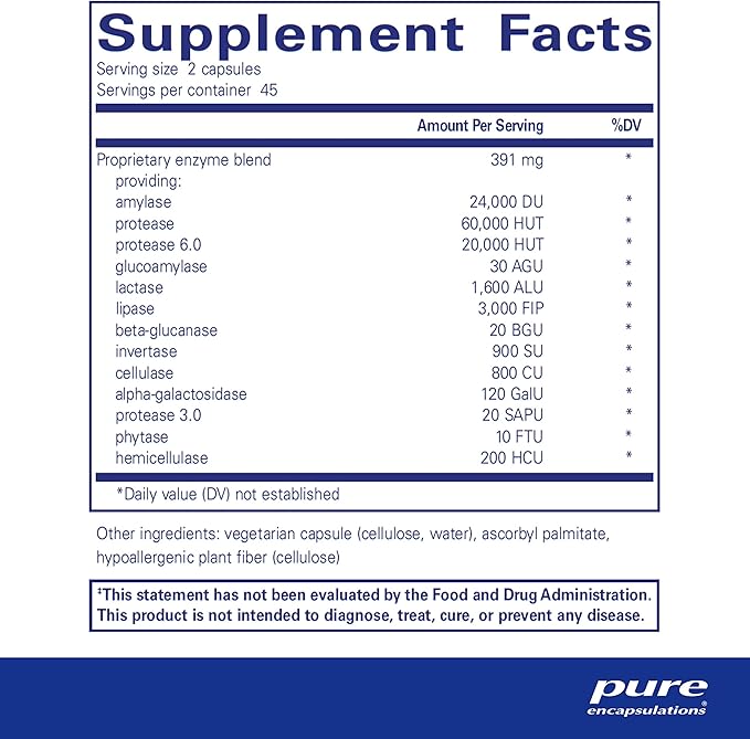 Pure Encapsulations Digestive Enzymes Ultra – Vegetarian Enzyme Blend for Protein, Carb, Fiber & Dairy Digestion – Non-GMO, Gluten-Free – 90 Capsules