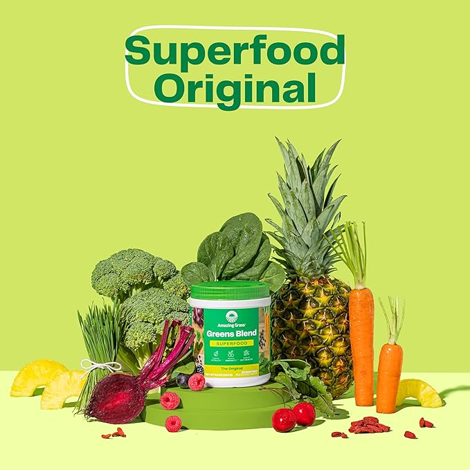 Amazing Grass Greens Blend Superfood – Original Green Powder with Spirulina, Chlorella, Beet Root, Probiotics & Digestive Enzymes – 60 Servings