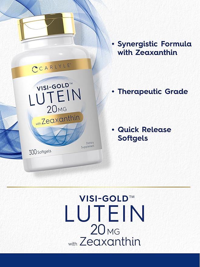 Carlyle Lutein 20mg + Zeaxanthin 1mg – Visi-Gold Marigold Extract – Eye & Macular Health Support – Non-GMO, Gluten-Free – 300 Softgels (Value Size)