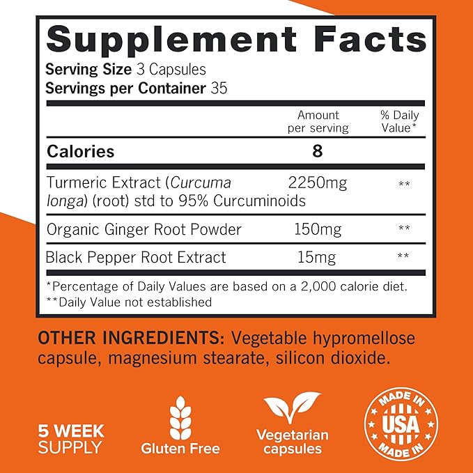 Qunol Turmeric Curcumin with Ginger & Black Pepper 2400mg – High Absorption Joint & Inflammation Support – Non-GMO, Gluten-Free – 105 Capsules