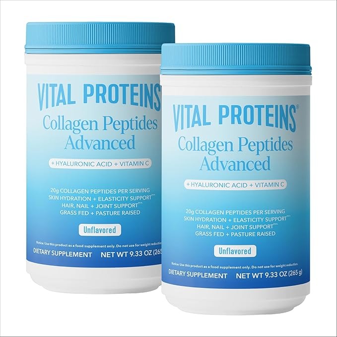 Vital Proteins Grass Fed Collagen Powder Supplement Hydrolyzed Peptides with Hyaluronic Acid and Vitamin C - Non-GMO, Dairy & Gluten Free Unflavored, 9.33oz