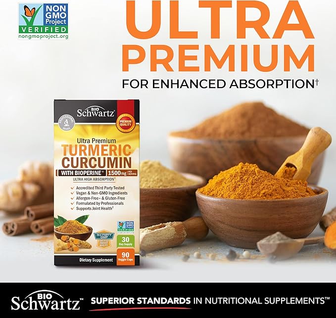 Turmeric Curcumin 1500mg with BioPerine® – 95% Curcuminoids, Organic Turmeric & Black Pepper – High Absorption Joint, Immune & Antioxidant Support – Vegan, Non-GMO – 90 Capsules