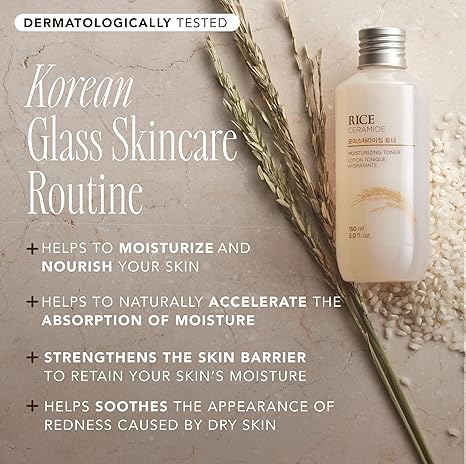 The Face Shop Rice Ceramide Moisturizing Toner – Hydrating Rice Extract, Barrier Repair, Glow Essence, Lightweight K-Beauty, 150ml