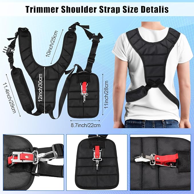 2 Pcs Padded Double Shoulder Strap Belt, Adjustable Trimmer Shoulder Strap for Brush Cutter, Lawn Mower, Blower