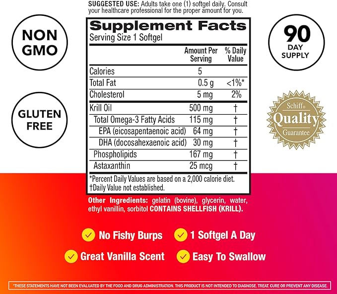 MegaRed® Antarctic Krill Oil 500mg – Extra Strength Omega-3 EPA & DHA – Heart, Joint & Brain Support – Non-GMO, Gluten-Free – 90 Softgels