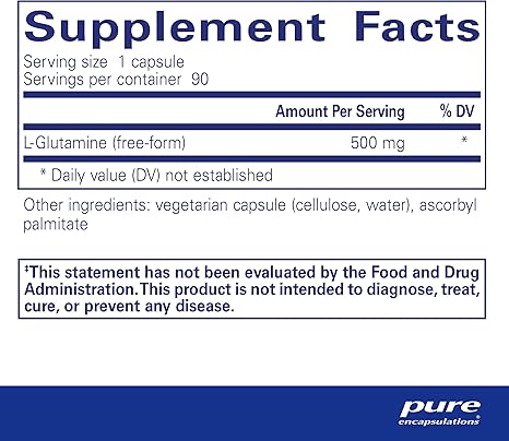 Pure Encapsulations L-Glutamine – 500 mg, Immune & Digestive Support, 90 Capsules, Free-Form L-Glutamine