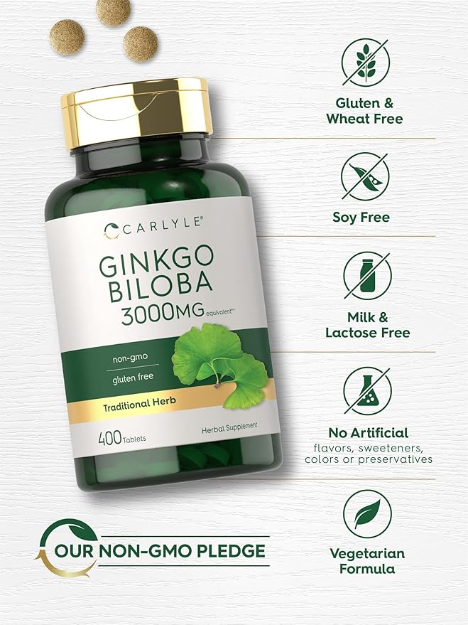 Carlyle Ginkgo Biloba 3000mg – Extra Strength Brain, Memory & Circulation Support – Non-GMO, Gluten-Free – 400 Tablets (Value Size)