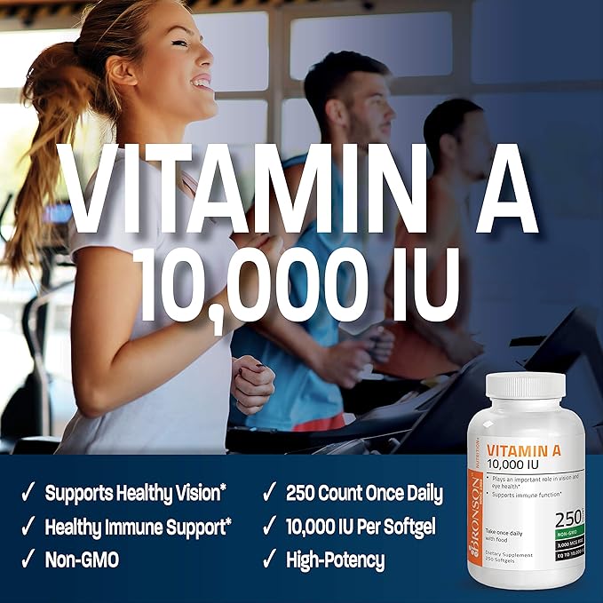 Bronson Vitamin A 10,000 IU – Vision, Immune, Growth & Reproductive Support – 250 Non-GMO Softgels